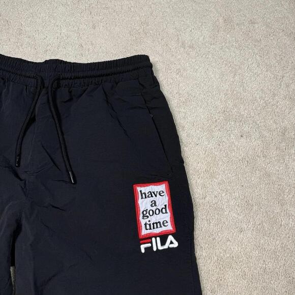 FILA x Have A Good Time Black Track Pants Men’s M Loose Fit Logo Joggers Street - Picture 2 of 8